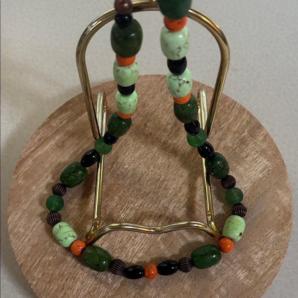 Handmade Green & Orange Beaded Necklace - Women Jewelry